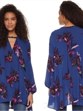 Free People Floral Knit Top in Blue, Pink and Green